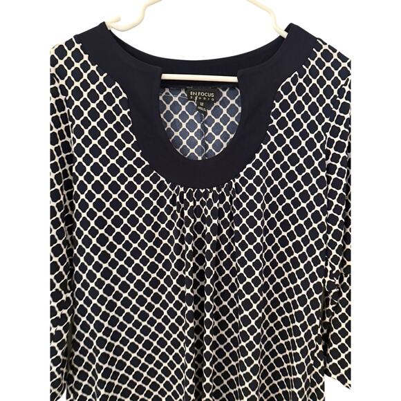 En Focus Studio Navy White Geometric Print Bell Sleeve Shift Dress Size 12 - Picture 5 of 6